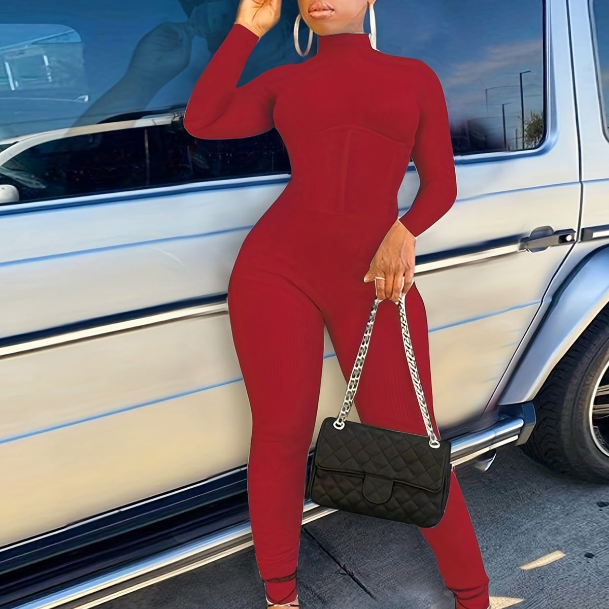 Sexy High Neck Backless Jumpsuit Long Sleeve Slim Fit