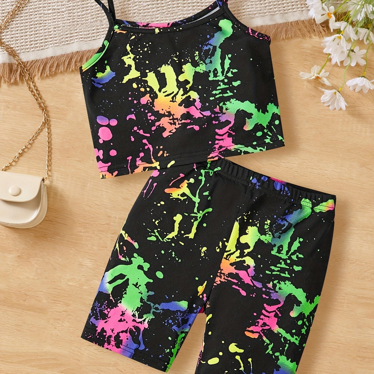 Girls Off Shoulder Camisoles & Elastic Waist Shorts Set