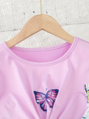 Girl's Butterfly Pattern Outfit Set for Summer