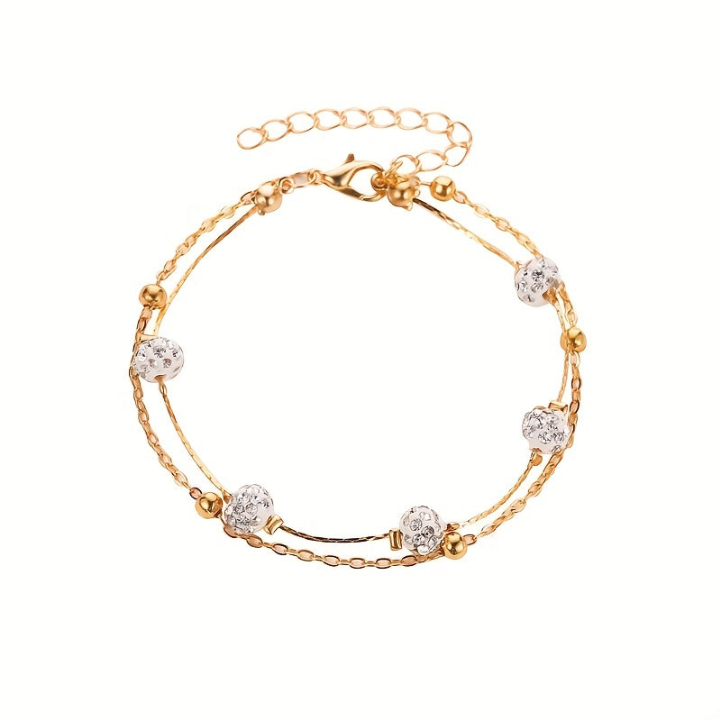 Men's Faux Diamond Crystal Anklet Double Layer For Unisex