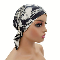 Flower Print Elastic Turban Cap Lightweight Head Scarf Women Ramadan Hijab