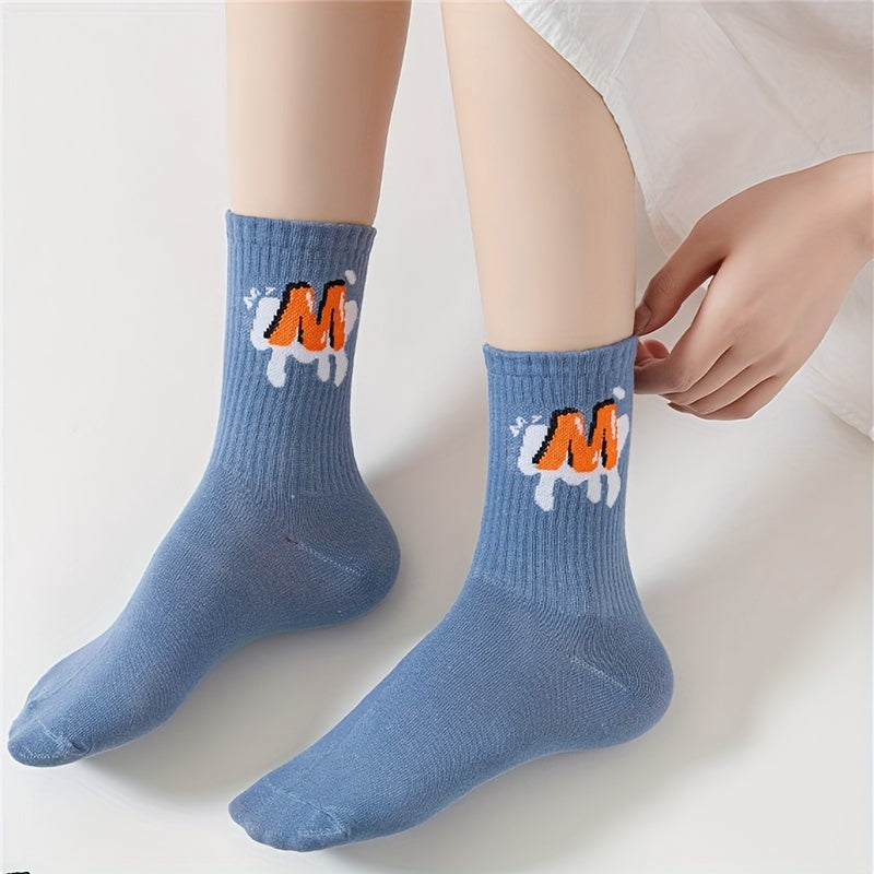5 Pairs Letter Print Socks Women's Mid Tube Stockings