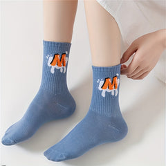 5 Pairs Letter Print Socks Women's Mid Tube Stockings