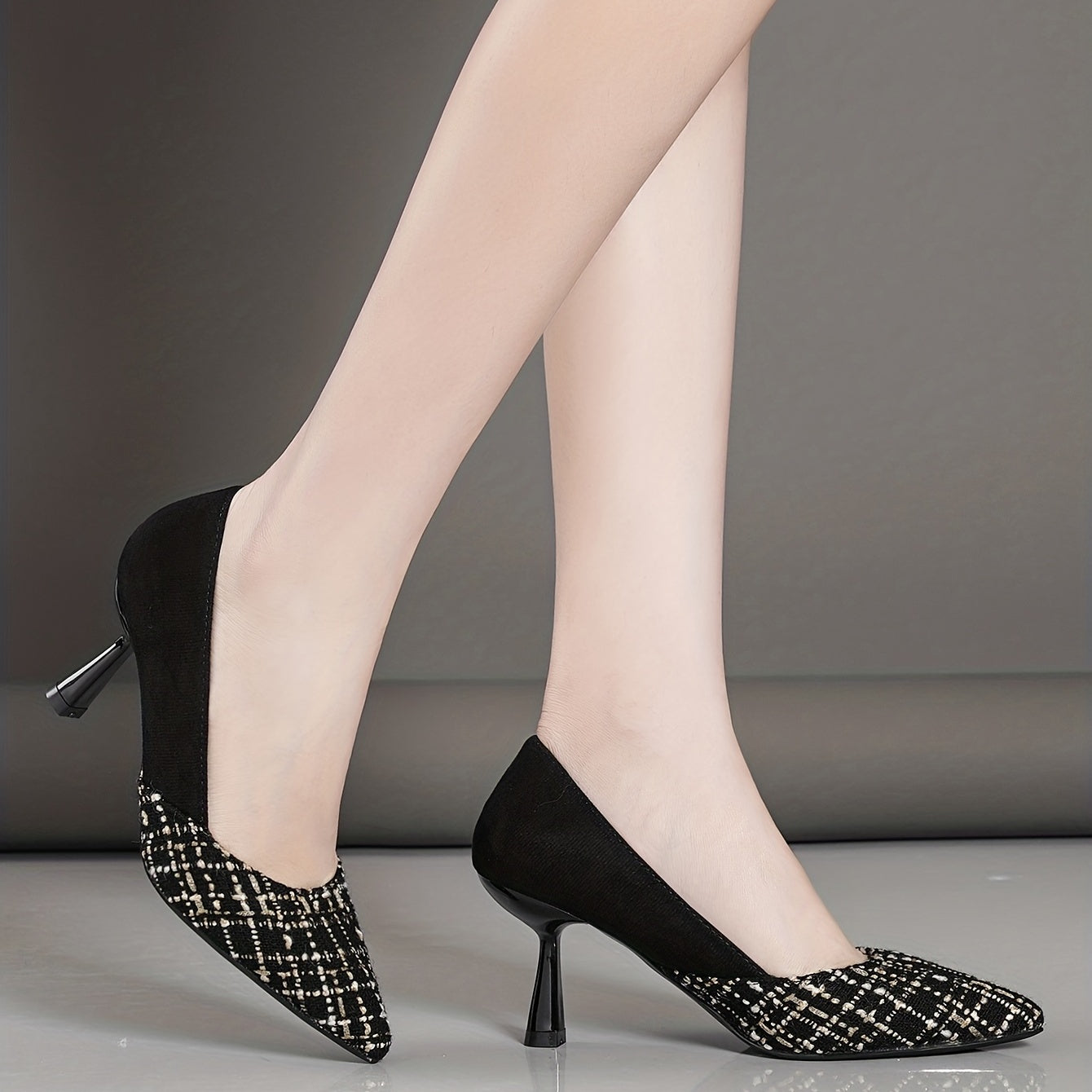 Women's Plaid Stiletto Heels Point Toe Work Pumps