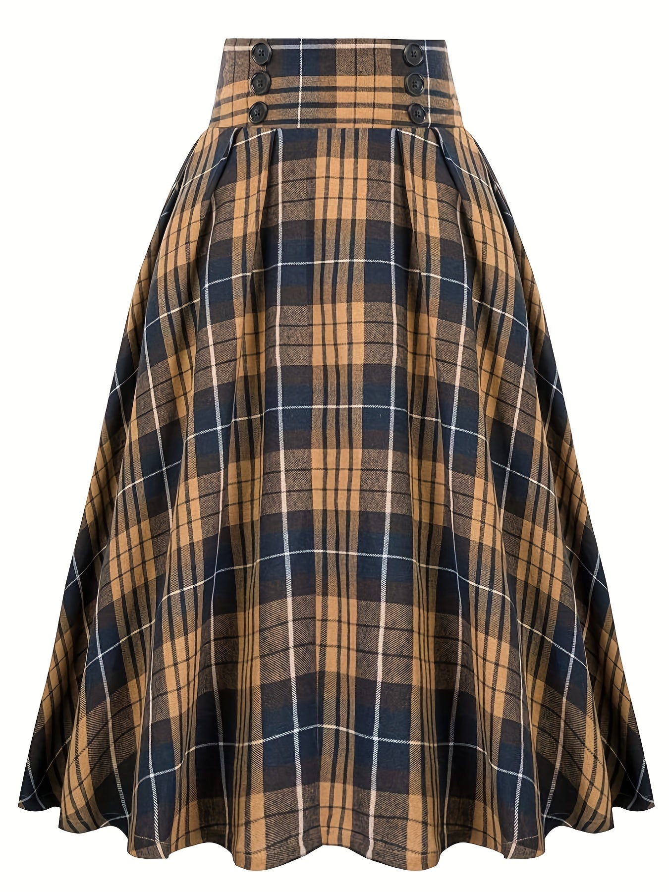  Grunge Skirt Women's Plus Plaid Print Button Elastic Ruffle Skirt