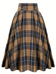  Grunge Skirt Women's Plus Plaid Print Button Elastic Ruffle Skirt