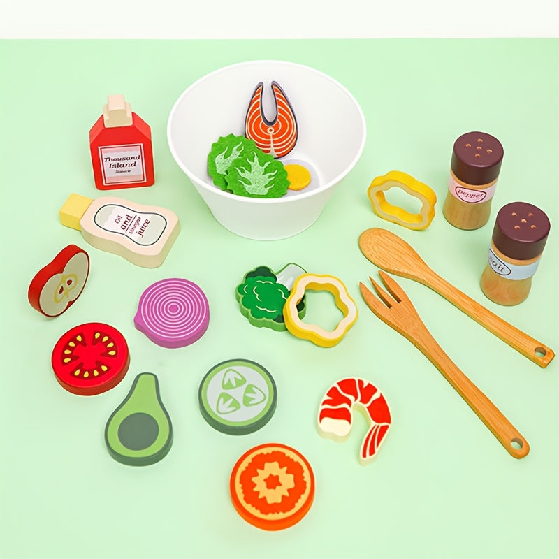Wooden Pretend Fruits & Vegetables Toy Set for Salads