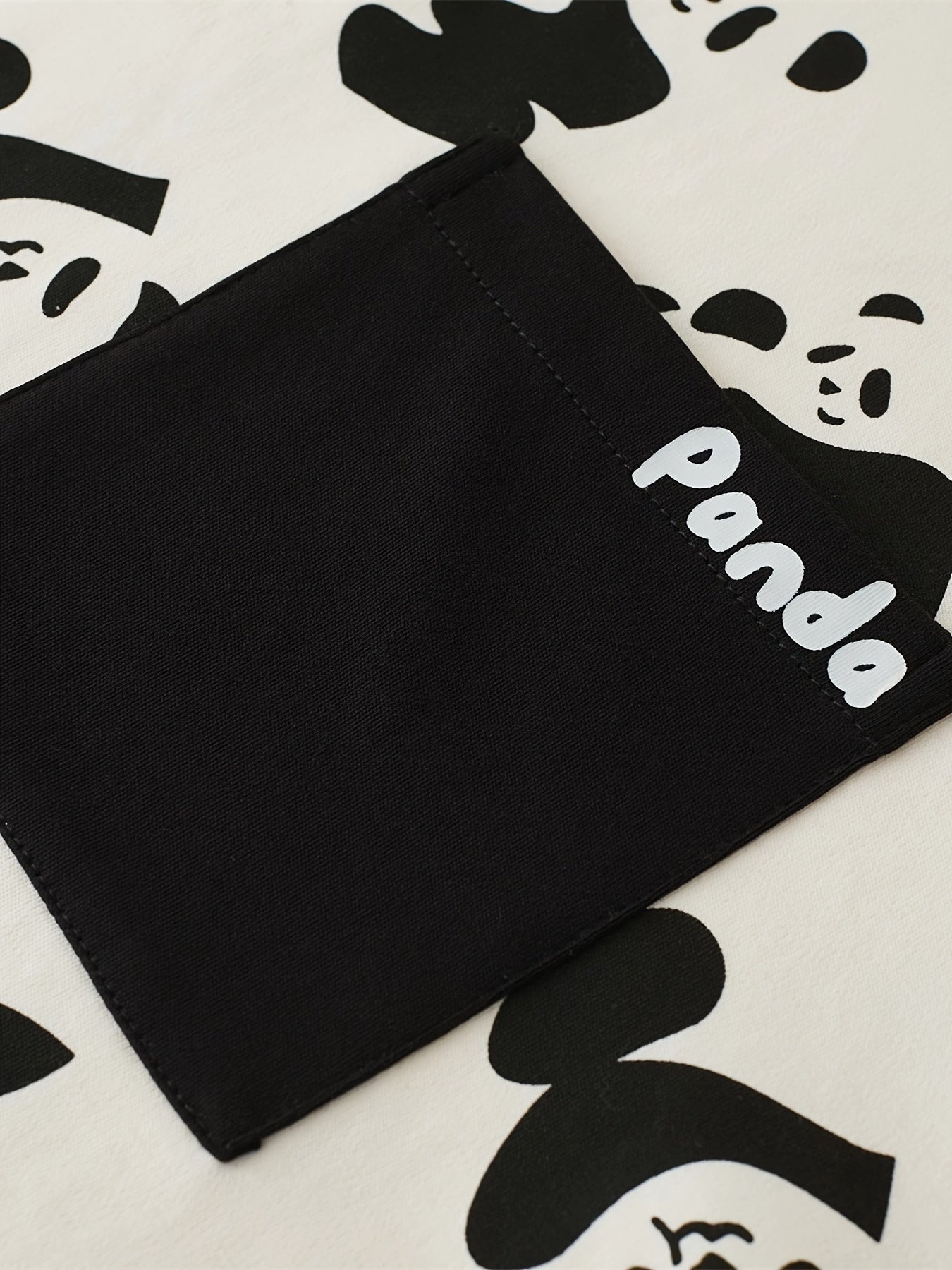 Panda Print Pajama Set Long Sleeve Crew Neck Top & Pants