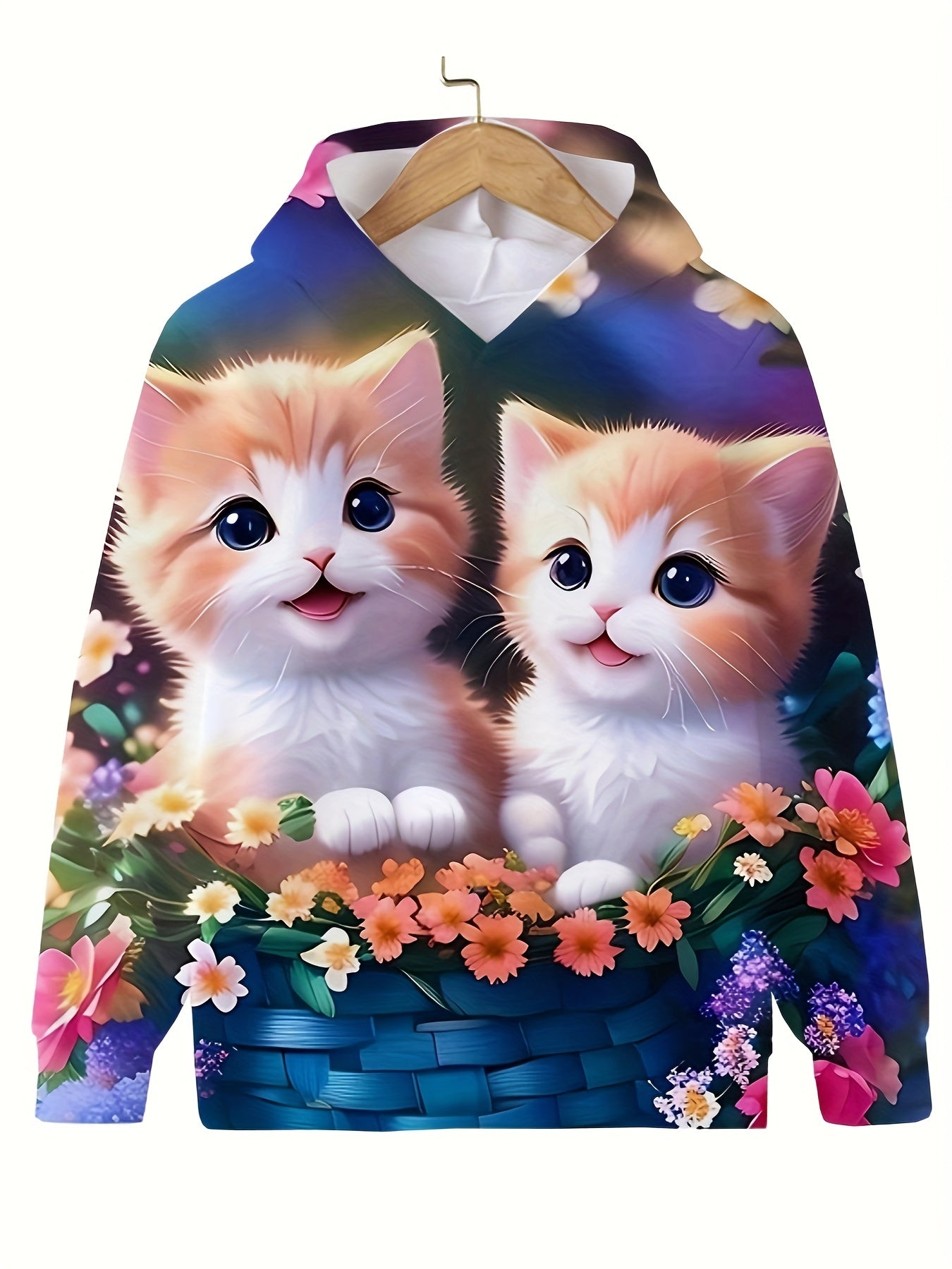 Adorable Kitten Crew Hooded Sweatshirt Long Sleeve Pullover