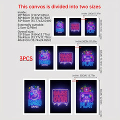 3pcs Abstract Game Controller & English Letter Canvas Prints