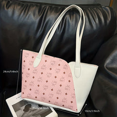 Vintage Printed Tote Bag Zipper Shoulder Bag Sweet Girl's