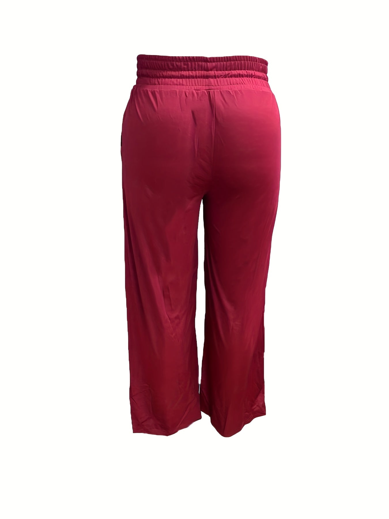  Solid Elastic Drawstring High Rise Wide Leg Trousers