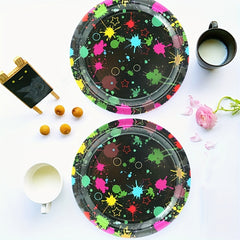 20pcs Neon Glow Party Plates Fluorescent Tableware