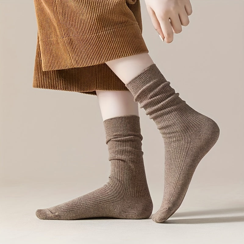 10 Pairs Women's Solid Mid Tube Socks Comfy & Breathable Stockings