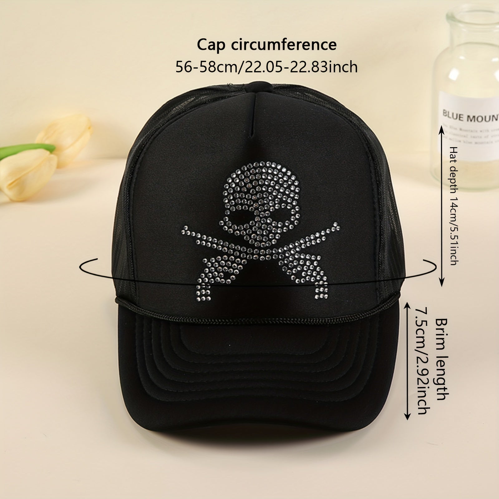 Rhinestone Skull Baseball Cap Hip Hop Trucker Hat