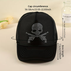 Rhinestone Skull Baseball Cap Hip Hop Trucker Hat