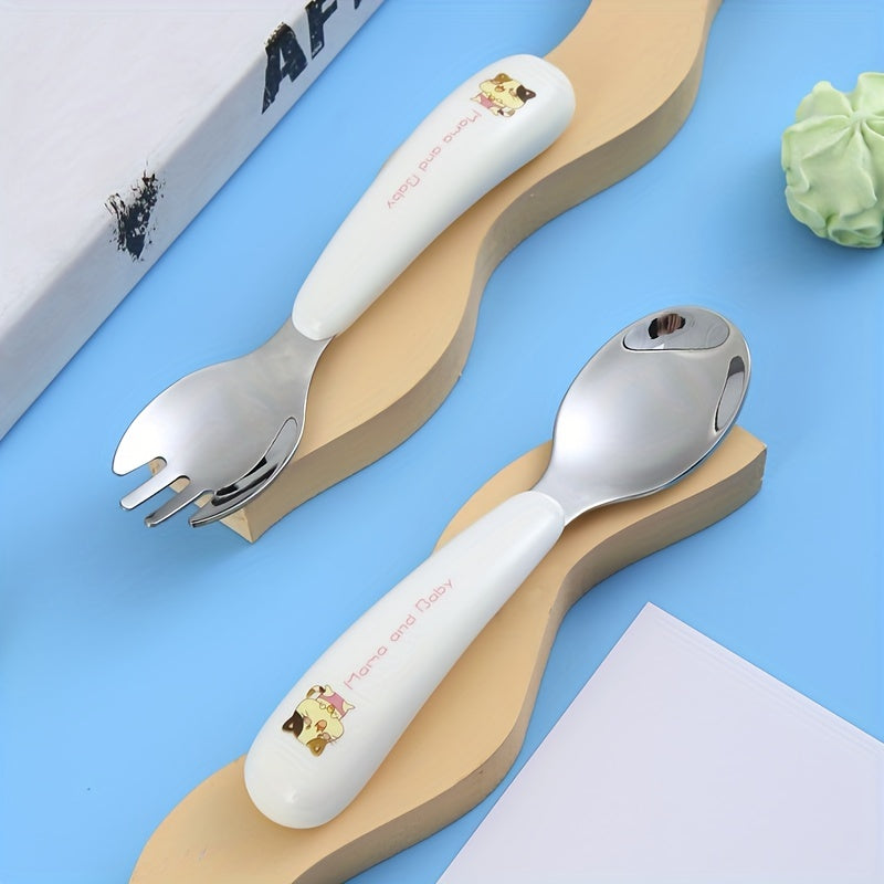 304 Stainless Steel Kids Portable Cutlery Fork Spoon Cartoon Baby Training