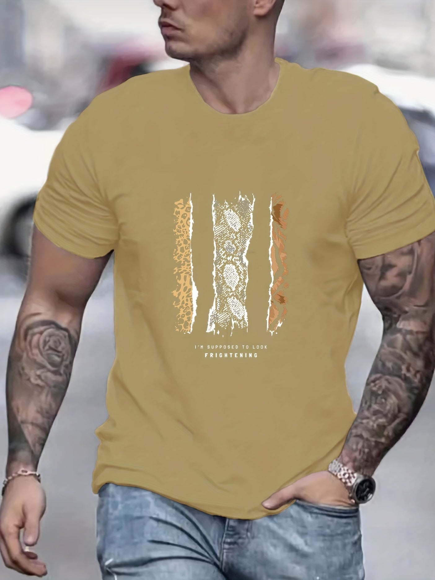 Beast Skin Print Men's Graphic Crew Neck T shirt Casual Comfy Tees