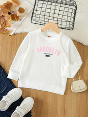 Girls 'Brooklyn' Print Crew Neck Sweatshirt Top for Spring Fall