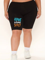 Women's Plus High Rise Biker Shorts - Art Letter Print