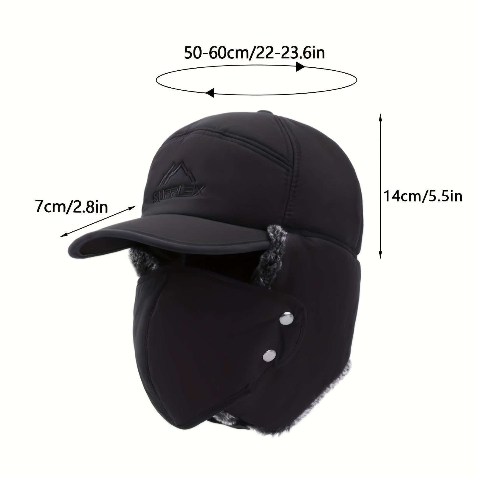 Winter Aviator Hat 3 in 1 Face Cover Earflaps Removable Mask Pilot Brim Hat