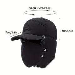 Winter Aviator Hat 3 in 1 Face Cover Earflaps Removable Mask Pilot Brim Hat