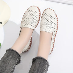 Women's Hollow Out Flat Shoes Faux Leather Slip On Lightweight & Breathable
