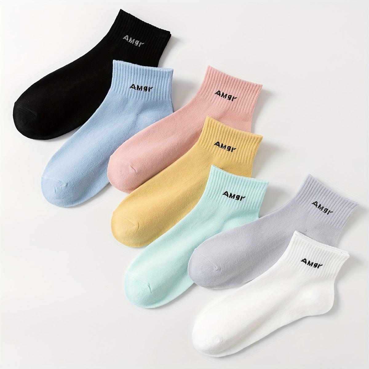 7 Pairs Letter Print Socks Breathable & Comfy Women's Stockings & Hosiery