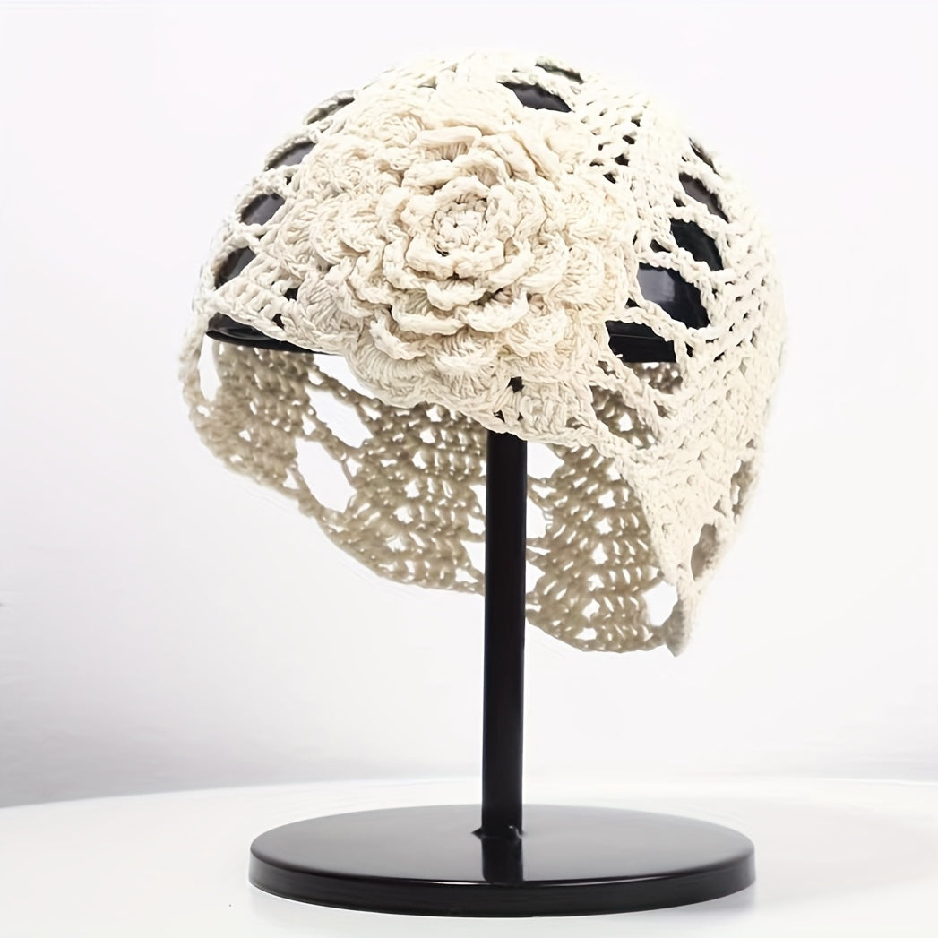 Flower Hollow Crochet Beanie Knit Hat Women Cloche Hats Skull Cap