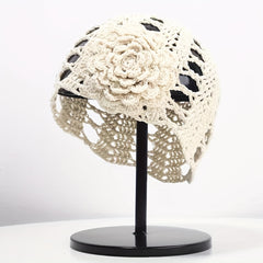 Flower Hollow Crochet Beanie Knit Hat Women Cloche Hats Skull Cap