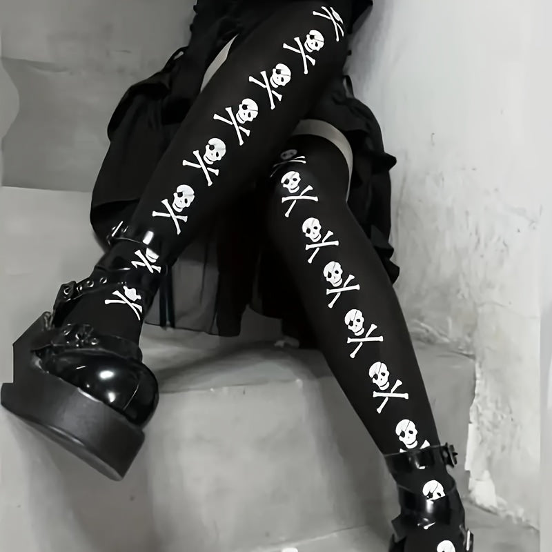 Skull Print Thigh High Socks Halloween Party Cosplay Over The Knee Socks
