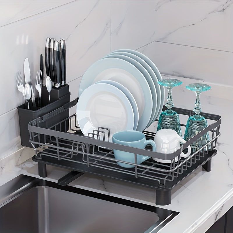 Kitchen Dish Drain Rack With Drainboard and Utensil Holder