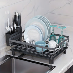 Kitchen Dish Drain Rack With Drainboard and Utensil Holder