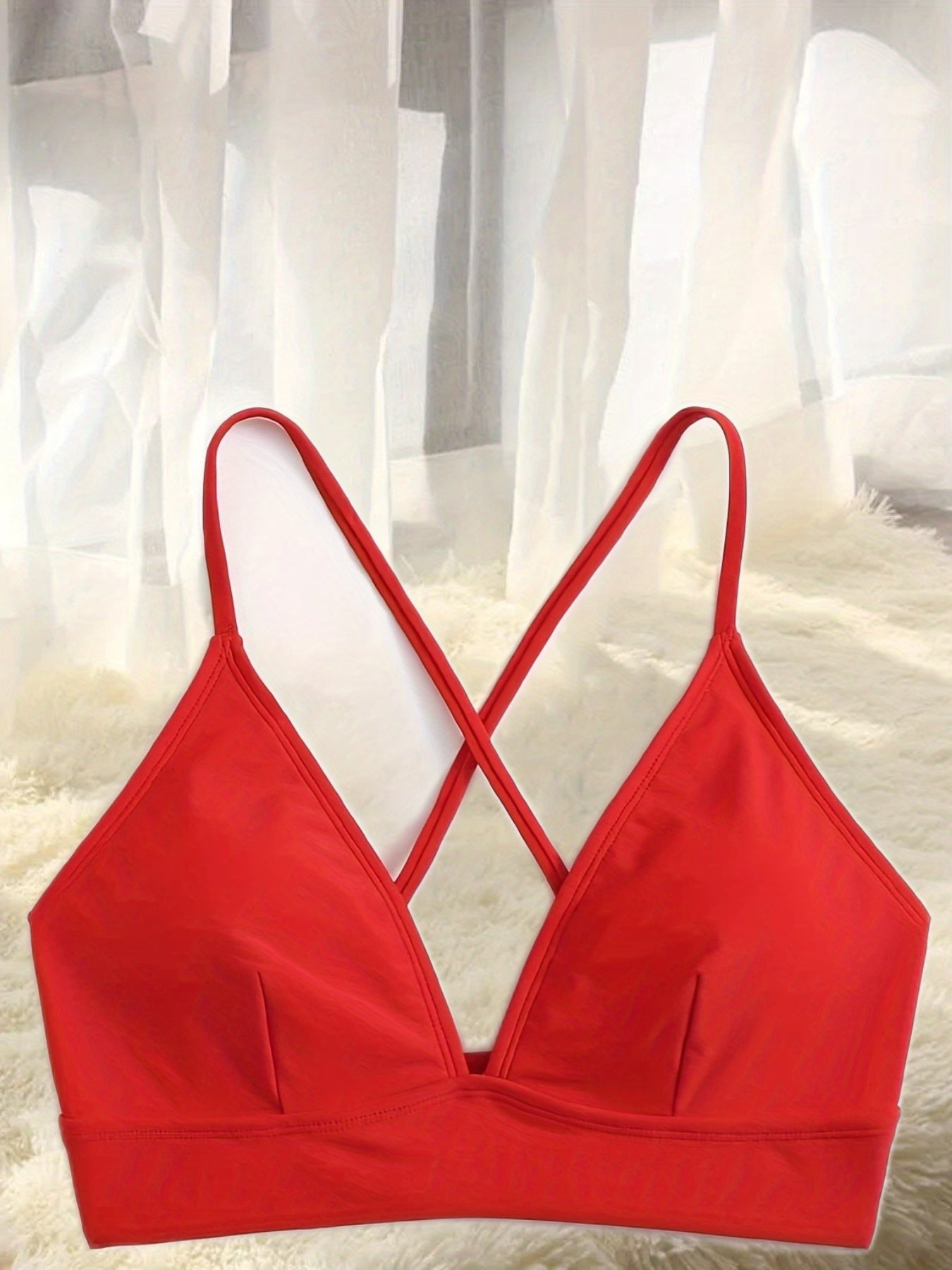 High Strech V Neck Lingerie Bra Solid Swimsuit Top