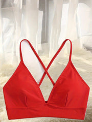 High Strech V Neck Lingerie Bra Solid Swimsuit Top