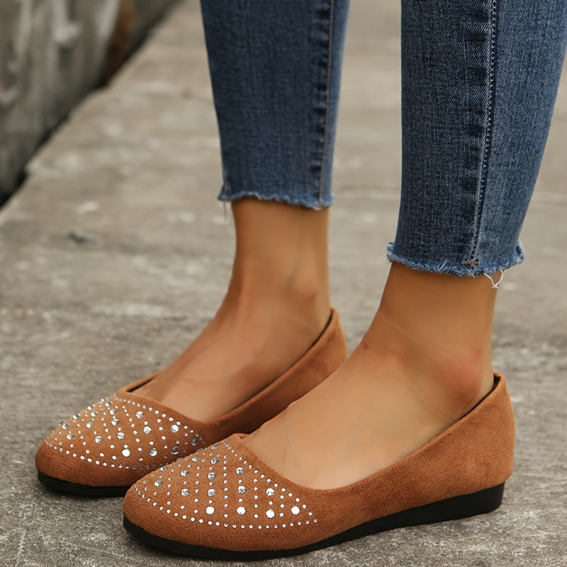 Women's Rhinestone Flat Shoes Soft Sole Slip On Casual Walking Shoes