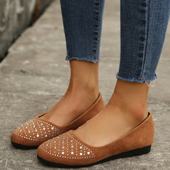 Women's Rhinestone Flat Shoes Soft Sole Slip On Casual Walking Shoes