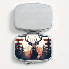 National Flag Elk Pattern Printed Square Medicine Box Two Compartment Pill Box