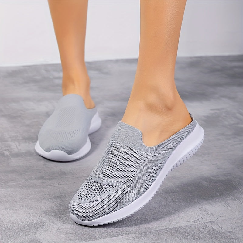 Women's Knit Mule Sneakers Slip On Comfortable Shoes Solid Color