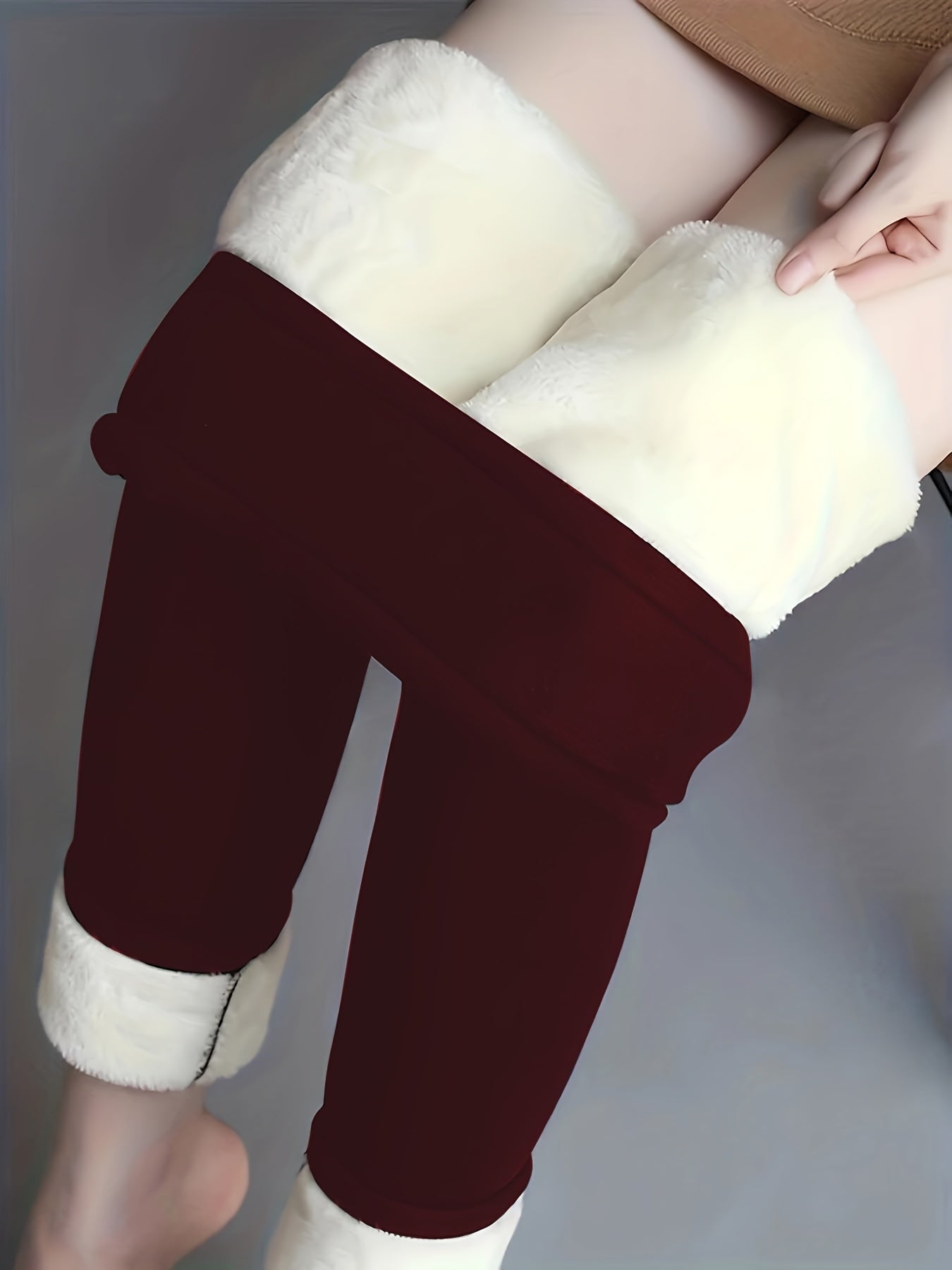  Solid Fleece Lined Leggings High Rise Stretch Leggings
