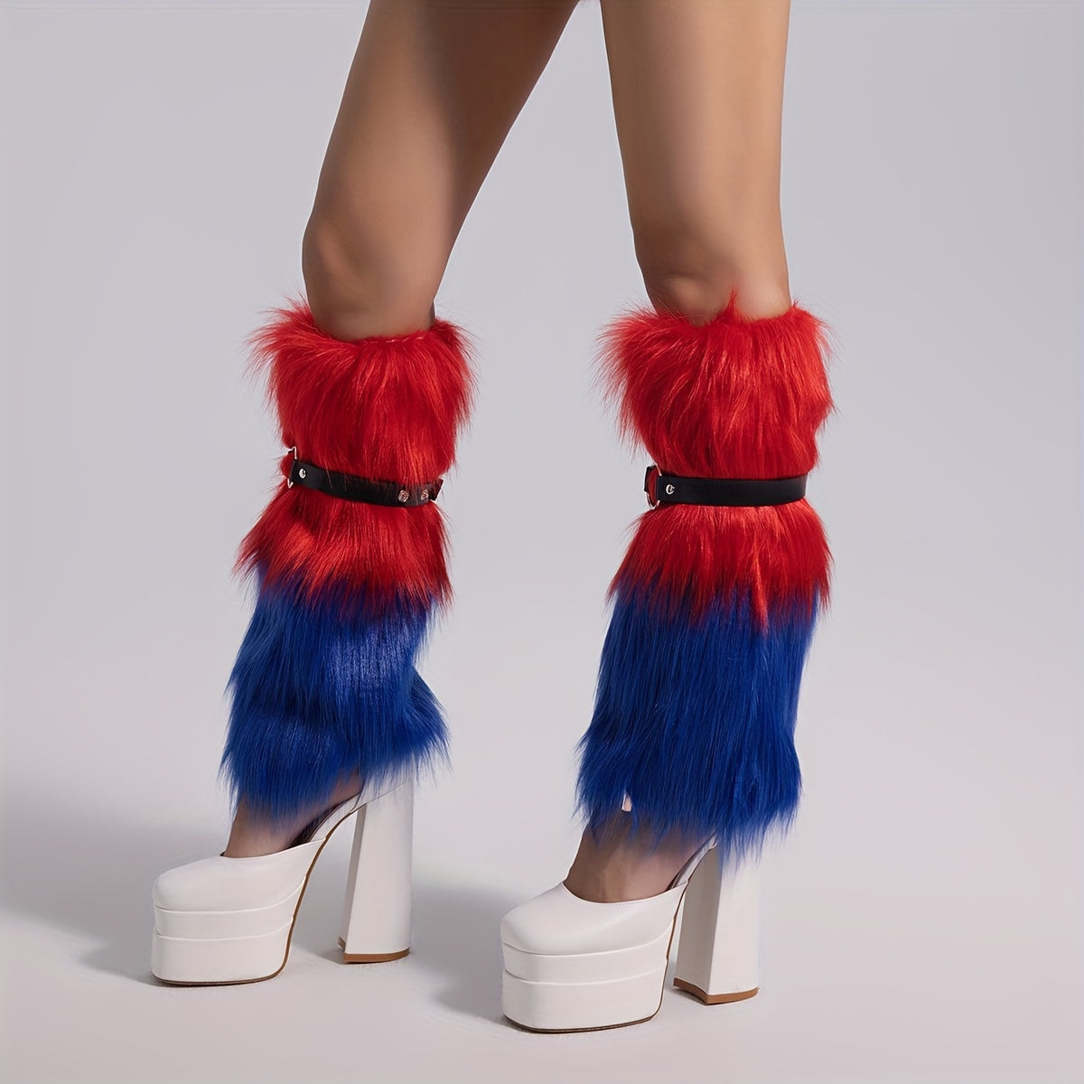 Colorblock Fuzzy Leg Warmers All match Knee High Socks Women's