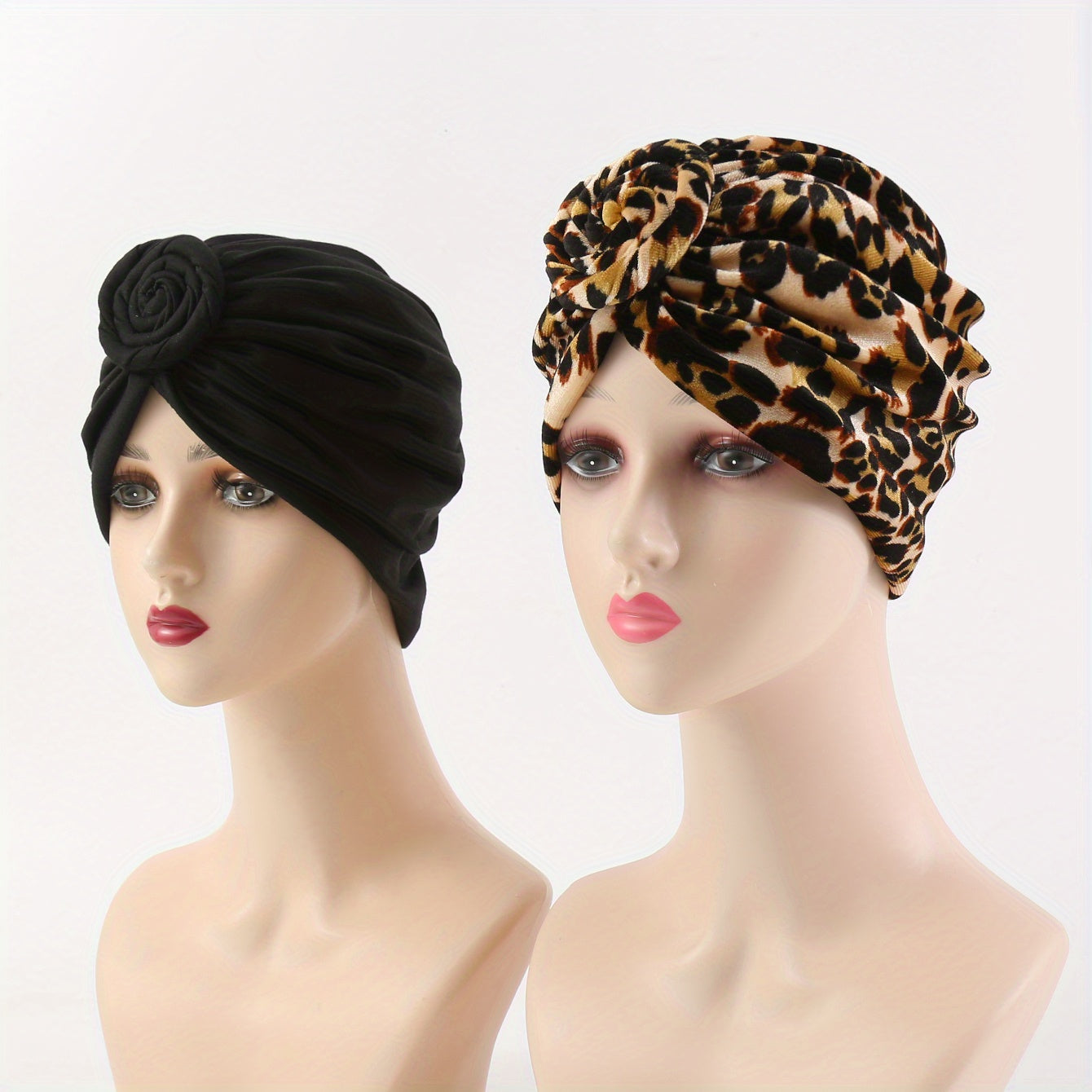 Leopard Print Knotted Turban Cap Set
