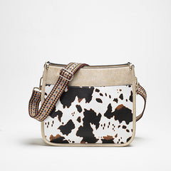 Cow Pattern Shoulder Bag Faux Leather Crossbody Bag with Vintage Strap