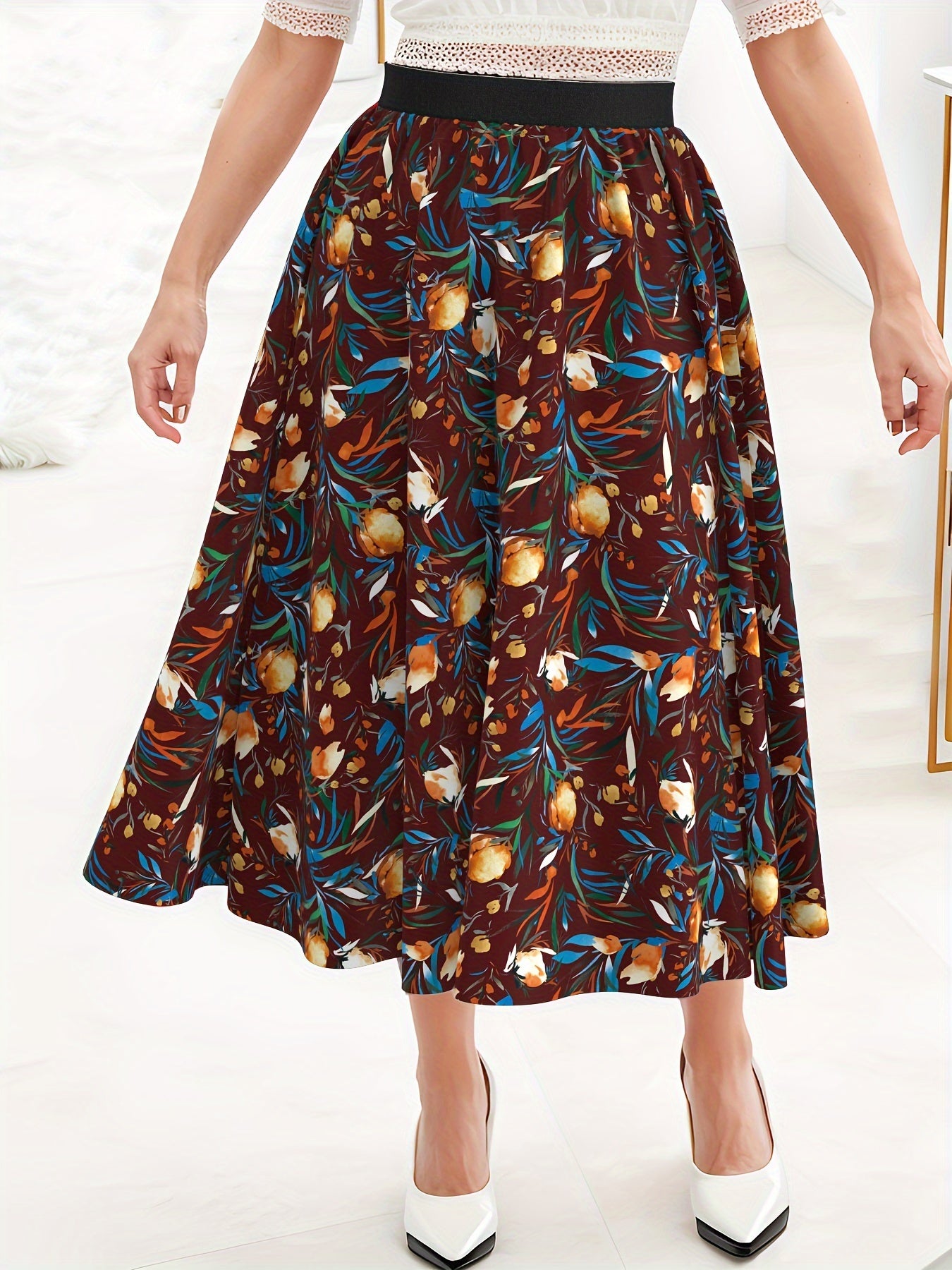  Casual Skirt Women's Plus Floral Print Maxi Skirt