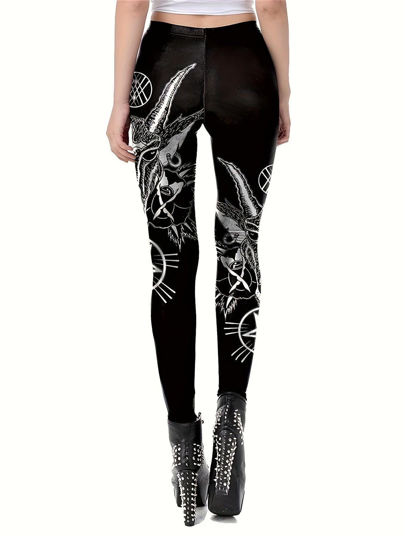 Women's Plus Goth Graphic Print High Rise Skinny Pants