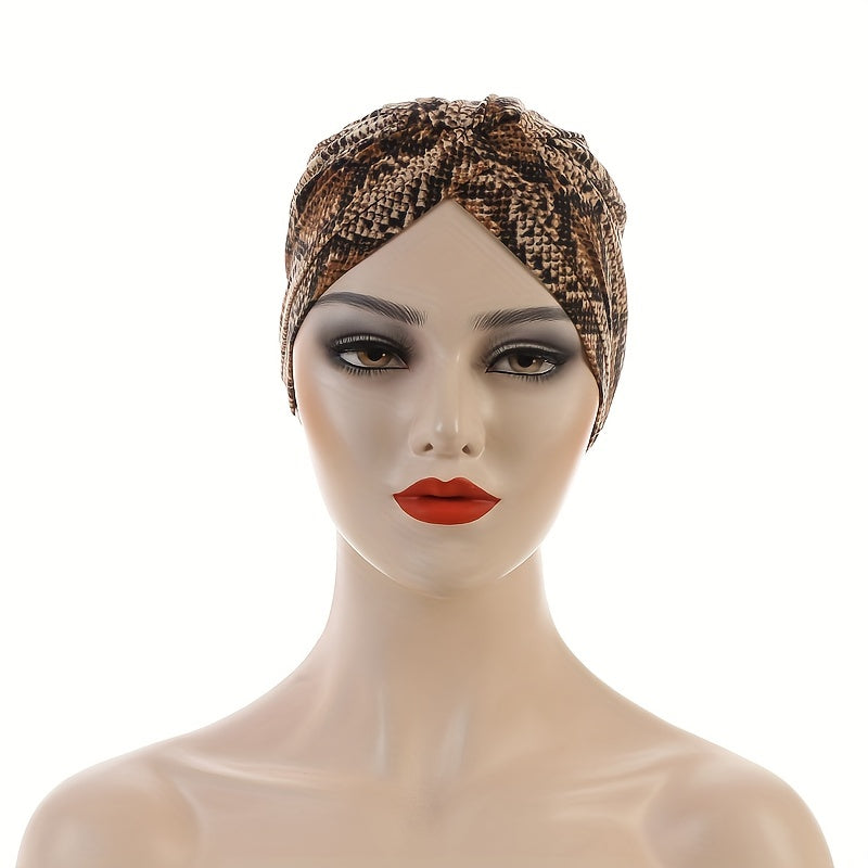 Snakeskin Print Turban Cap Lightweight Head Wrap
