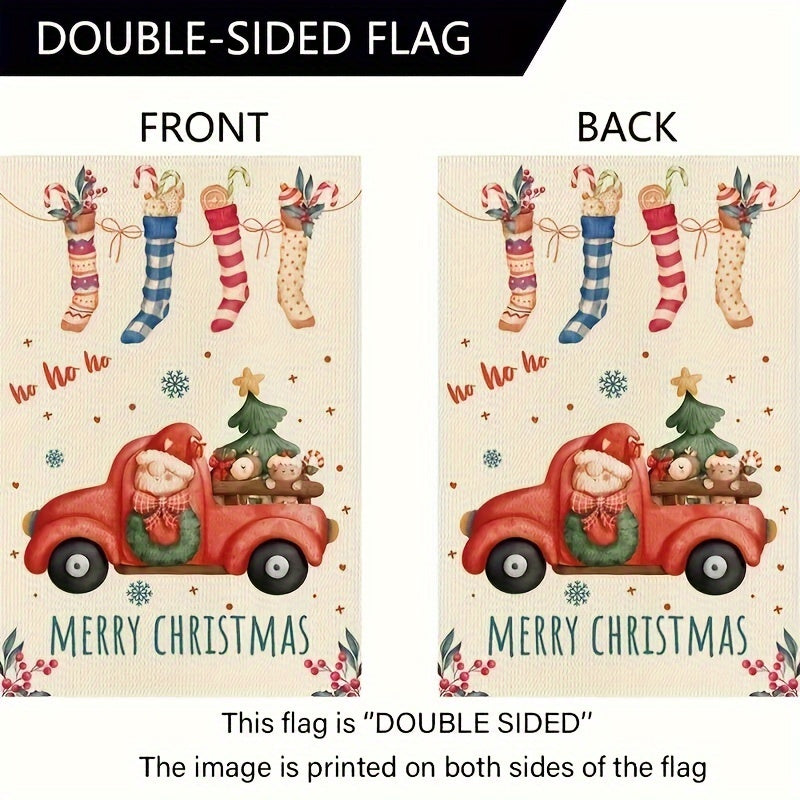 Christmas Burlap Yard Flag Xmas Stocking Candy Canes Red Truck Tree