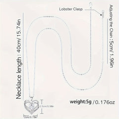 Hollow Love Heart Pendant Necklace Purple Zirconia Bear & Rose Flower Jewelry