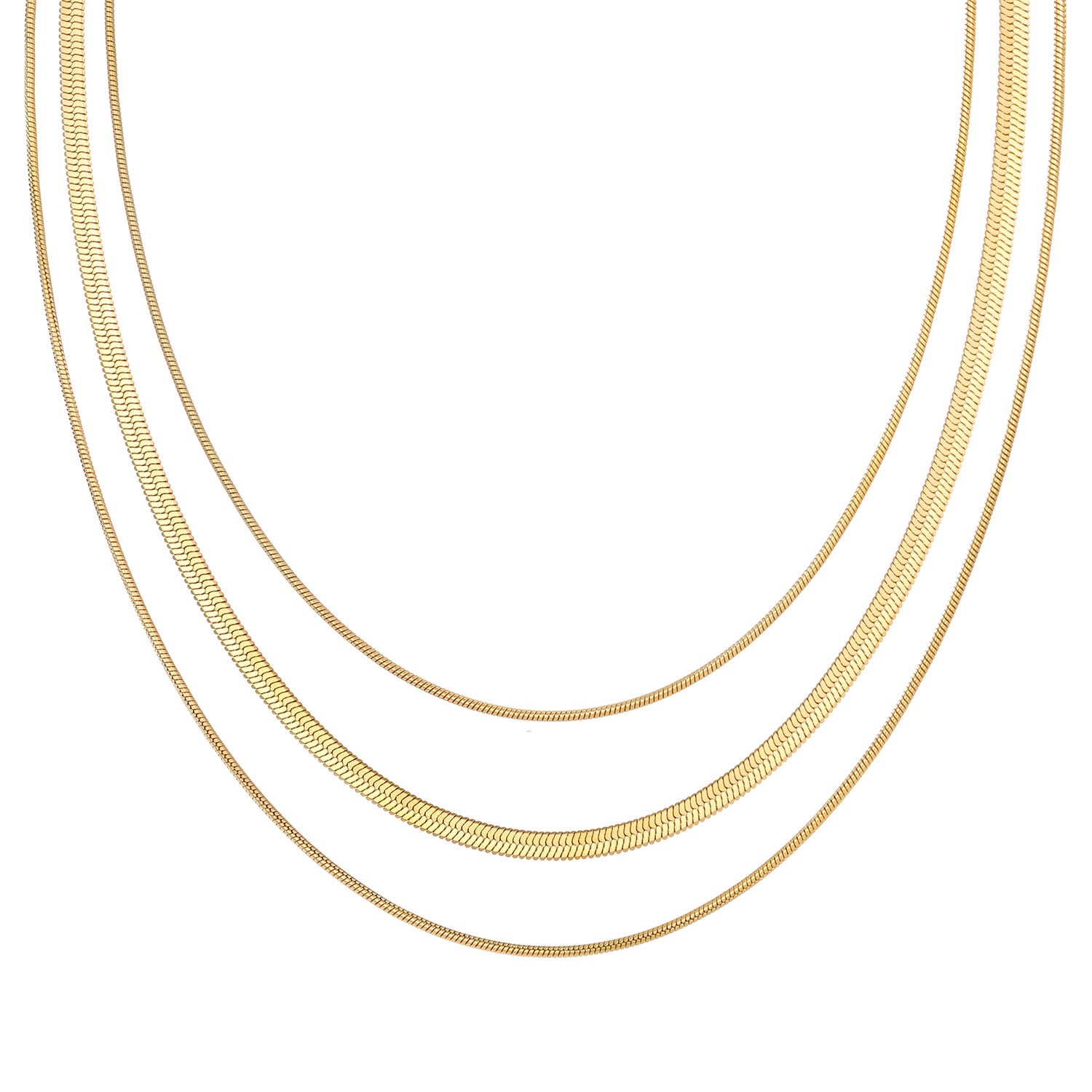Golden 3-Layer Flat Snake Chain Necklace