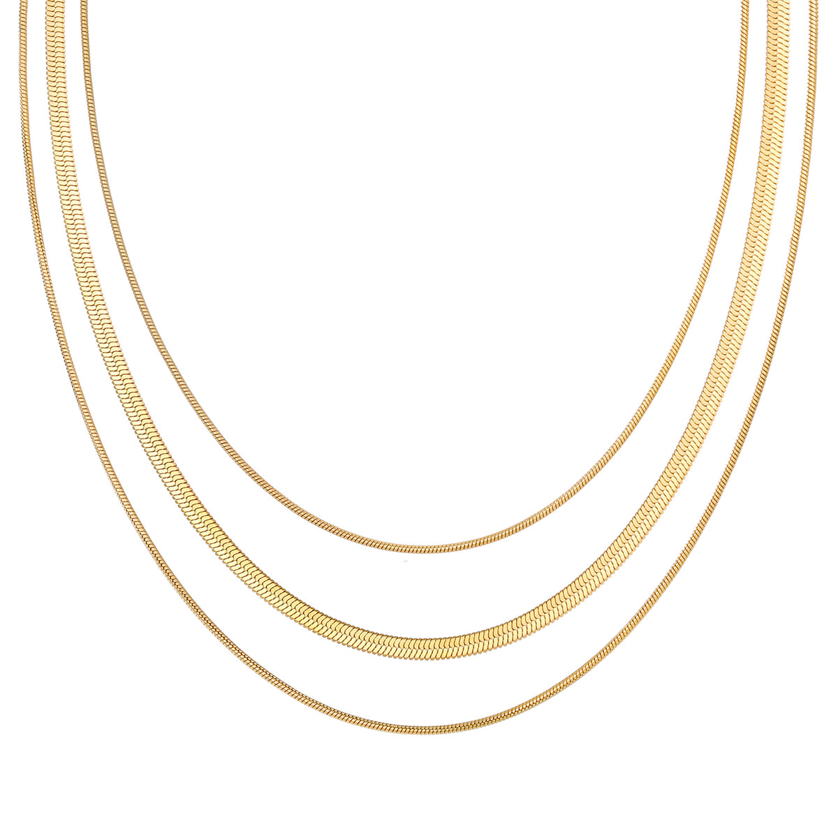 Golden 3-Layer Flat Snake Chain Necklace